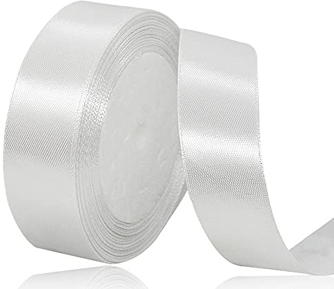 AHOMAME Geschenkband Weiß 25mm, 22m Weiss für Hochzeit Satinband | Schleifenband zum Geschenkverpackung, Weihnachten, Haarbögen, Taufe, Blumensträuße und Festdekorationen