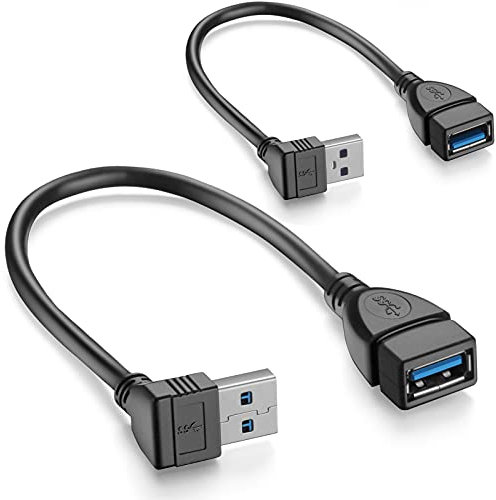 WILLIZTER Short USB 3.0 Extension Cable, 2 Pack SuperSpeed USB 3.0 Angle Male to Female Extension Cable 6 Inch Convertor Adapter Extender Cord Up Angle and Down Angle one Each