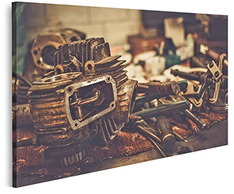 islandburner Bild auf Leinwand EIN Teil Der Motorrad Motor Auf Einem Tisch In Der Werkstatt Wandbild Poster Kunstdruck Bilder