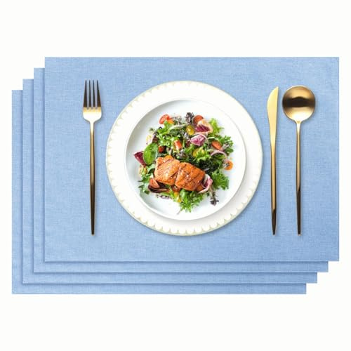 Weldomcor Tischsets Abwaschbar Leinen 4er Set Tischsets Stoff Hitzebeständige Platzdeckchen Doppelseitiges Nähen Platzset für Hause Dinnerpartys Küche Restaurant und Hotel (Blau)