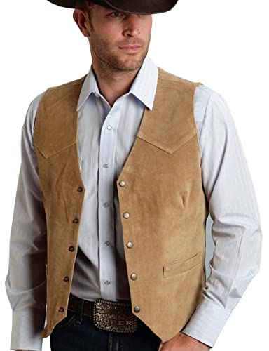 Tuikayoo Men's Suede Leather Suit Vest Vintage Western Cowboy Waistcoat(L, Brown)