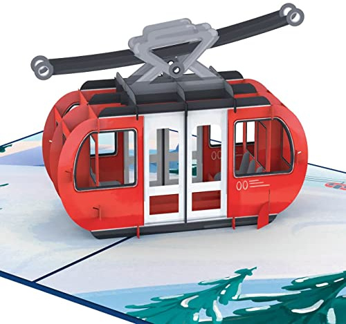 papercrush popup-kort gondel – speciell semesterkupong för skidkurs och skidpass, pengagåva för skidor och skidsemester, 3D-födelsedagskort för skidåkare, handgjorda julkort för semesterpengar