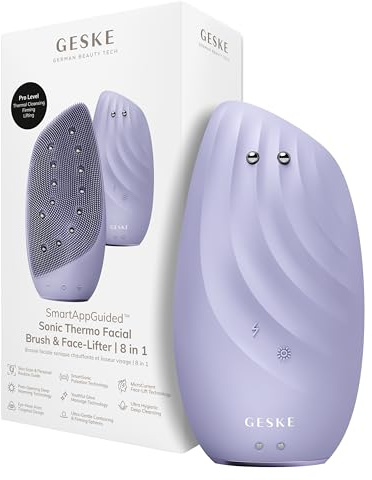 GESKE | SmartAppGuided™ Sonic Thermo Facial Brush & Face-Lifter | 8 in 1 | Hautreinigung & gegen Falten | elektrische Reinigungsbürste aus Silikon | Gesichtsmassagegerät | Cleansing & Anti Aging | SmartAppGuided™ | Elektrische Silikon-Reinigungsbürste für Hautreinigung, Anti-Aging und Gesichtsmassage