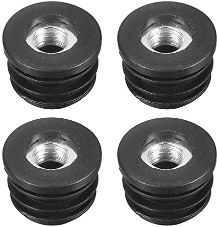 sourcing map 4Pcs Inserts pour 22mm/0.87 OD Rond Tube avec M8 Fil Noir | Rond Élastique Bouchon Roulette Insert Chaise Embouts Meuble Pieds Bouchon