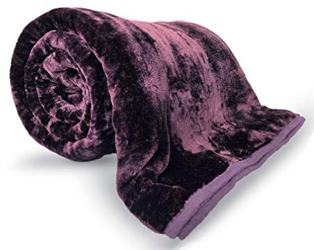 Pagnanno. Faux Fur Mink Throw Cosy Blanket - Travel Size | Super Soft Fluffy Warmth | Solid Bed Throws for Sofas | Double & King Flannel Fleece Blanket (1, Aubergine, King (200x240cm))