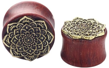 KnBoB 1 Paar Flesh Tunnels 16MM Edelstahl Holz Braun Retro Mandala Ohr Piercing Expander Damen Ear Tunnel