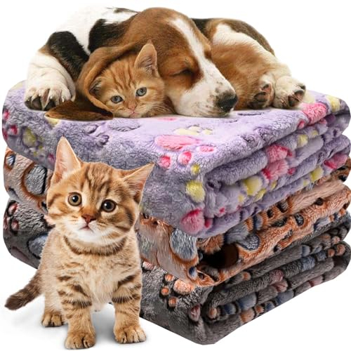Duscdesp Katzendecke Hundedecke Flauschig Waschbar, 3 Stück Mittel Sofa Decke, Wiederverwendbare Haustierdecken Fleecedecken, Weiche Haustier Decken für Mittlere Hunde Katzen(76 * 52cm)
