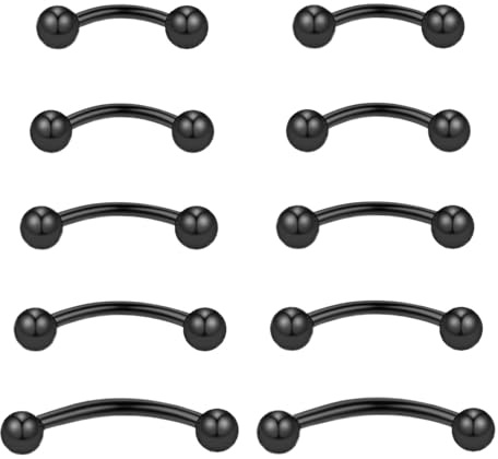 Gojewen 16G Noir Courbé Barbells pour Sourcils Lèvres Tragus Rook Hélix Piercing Bridge Piercing Anneau Ventral Piercing 16G Acier Inoxydable 6mm 8mm 10mm 12mm 14mm