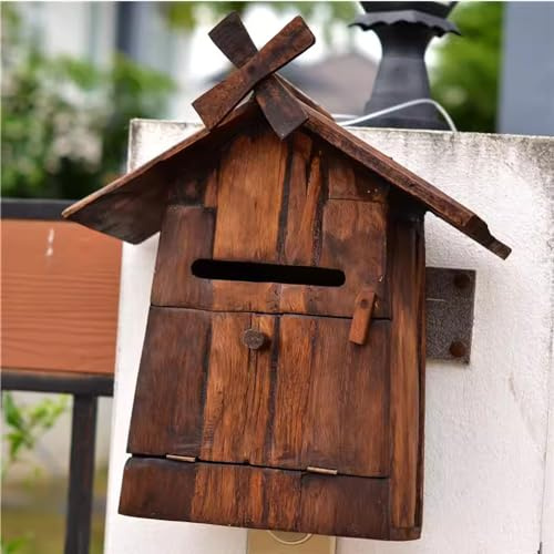 ZCBYBT Windmill Wooden Letter Box Pastoral Country Mailbox Wall Mounted Post Box in Vintage and Distressed Style for Outdoor Use