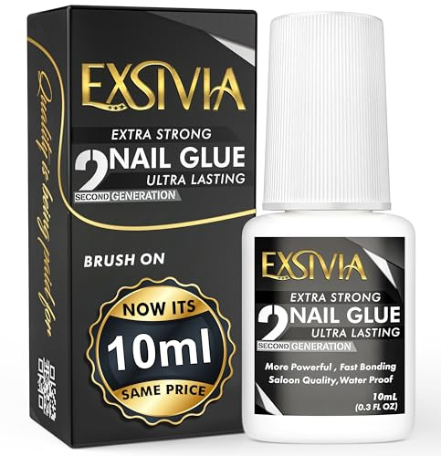 Super Strong Nail Glue for Press On Nails, Acrylic Nails & Nail Tips (10ml),Extra Strength Long Lasting Brush-On Adhesive, Mess-Free, No Dehydrator or Primer Needed