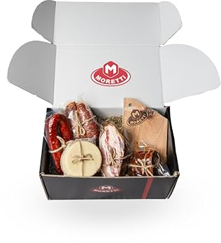 Moretti® Cesto Natalizio Artigianale con Salumi e Formaggi – Diverse Combinazioni - Perfetto per Regali di Natale 2025 – Include Omaggi (Cestino per Tagliere)