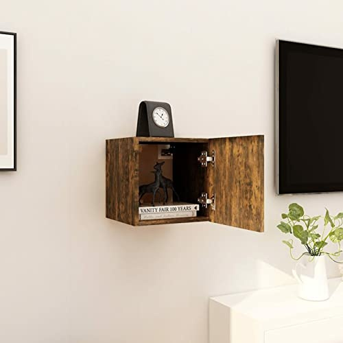 Iiaky Armadietto TV Montato a Parete Rovere Fumo 30,5x30x30 cm,Pensile da Cucina a Parete,Armadio Sospeso in Legno,Armadietto da Muro Spazioso e Resistente