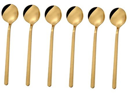 Amosfun 6pcs Long Handle Coffee Spoons Mini Round Stainless Steel Spoons for Latte Glasses Tea Cappuccino