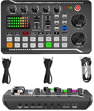 Live Sound Card with DJ Mixer Effects & Voice Changer, Voice Changer Sound Board for Xbox, Live Sound Card Audio Mixer for Streaming, Podcasting, Gaming (F998 Sound Card)