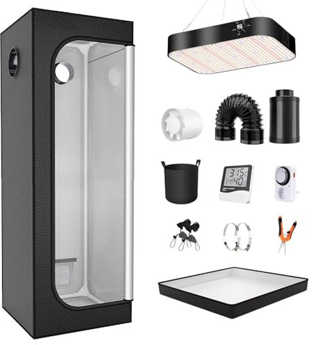 Complete Grow Tent Kit with 200W Dimmable LED Grow Lights Full Spectrum 40x40x120cm Blacklight