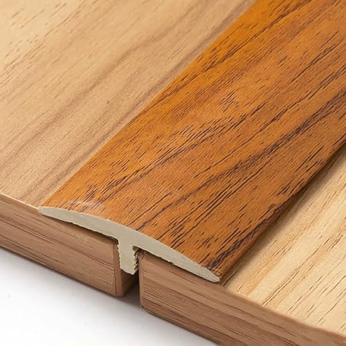 PVC Wood Grain Design, Glue-free Self-adhesive Wooden Floor Strips, T-shaped Door Threshold Strips, Door Seam Strips (90cm/2.95ft)(Teak)