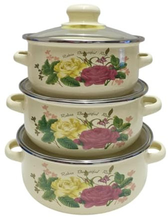 Folpus 3X Emaille Eintopftopf Emaille Kochgeschirr Nicht -Stick -Topf -Slow Cooker Doppelgriff Home Köcheln für Restaurantnudeln Suppe, Gelb