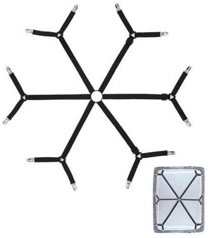 Bettlakenspanner Verstellbar, Bettlaken Spanngurte mit 6 Seiten und 12 Starken Metallklammern, Spannbettlaken Halter, Matratzenspanner für Runde und Eckige Matratzen Aller Größen Geeignet Ist(Schwarz)