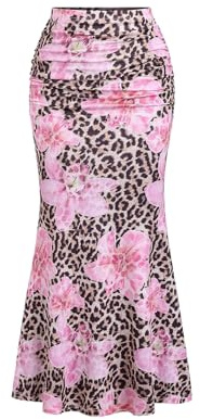 GORGLITTER Damkjol, leopardmönster, maxikjol, färgblock, sommarkjol, fisktail, långa kjolar, blommönster, fritidskjol, samlad damkjol, sommaroutfit, Lejon, S