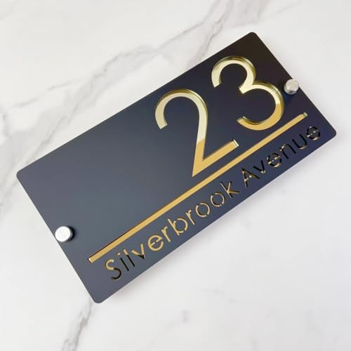 Targa con numero civico tagliata al laser, targa moderna con numero civico, targa in acrilico personalizzata (nero oro)