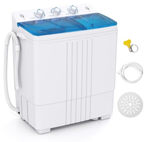 Giantex Portable Washing Machine, 20 LBS Washer & Spinner Combo with Built-in Drain Pump & Time Control, Compact Twin Tub 12 LBS Washing & 8 LBS Spin Drying for Apartment Dorm RV (Blue+White)