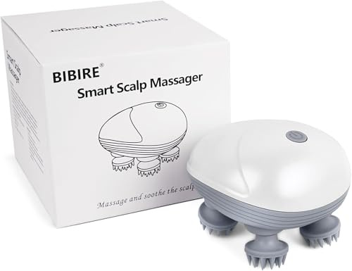 BIBIRE Masseur électrique de tête sans fil IPX7 étanche avec 4 têtes de massage et 3 modes de massage, pour massage complet du corps, corps de chien, croissance des cheveux