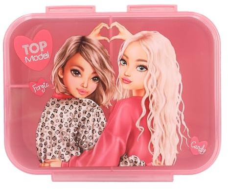 Depesche 13662 TOPModel Leoheart - Boîte à Pain en Rose, avec Motif Model et Dessin Leo, boîte à Lunch avec 3 Compartiments et Couvercle à charnière