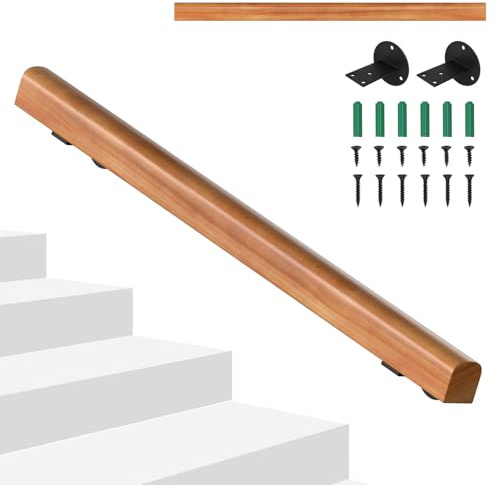 Hebitod Handlauf Kiefernholz, 100cm Treppengeländer Halbrunde Wood Rutschfester Holzhandlauf, Wandmontierte mit Montagematerial, für Innen Treppen Geländer Hell Nussbaum