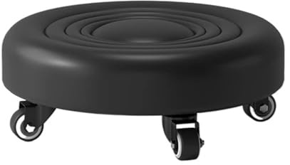 GHHZML låg rullpall, låg pall, låg höjd rullpall, läderpall säten med hjul, avtagbar liten för hemmet, rund rullstol för hemmakontor (B korrugerad svart)