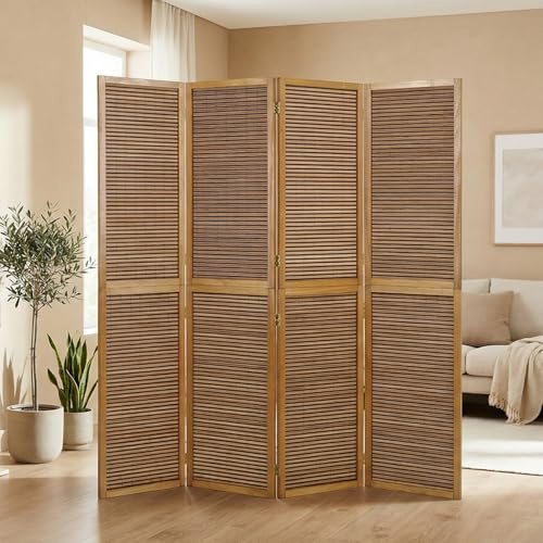 Homestyle4u Paravent 4-teilig Raumteiler Sichtschutz Bambus Holz Braun | Trennwand faltbar und blickdicht - 176x175 cm Spanische Wand - Naturholz Design zur Dekoration und Raumtrennung im