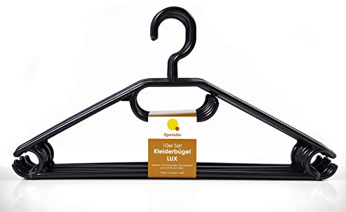 Spetebo Lot de 50 cintres en Plastique 100% recyclé Noir - Qualité Extra Lourde (45 g par Cintre) - Fabriqué en UE - avec rainures antidérapantes et Cravates - Porte-Ceinture