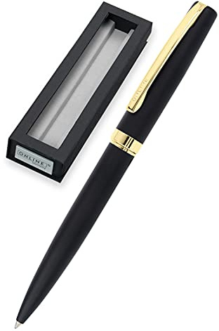 ONLINE Drehkugelschreiber Eleganza I Metall I Farbe Schwarz & Gold I auswechselbare Großraummine I Metallclip I Schreibfarbe Schwarz I Kugelschreiber inkl. Geschenkverpackung, 1 Stück (1er Pack)