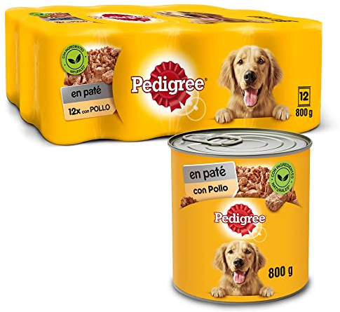 Pedigree Nassfutter für Hunde mit Hühnchengeschmack in Pastete (Packung mit 12 Dosen x 800 g)
