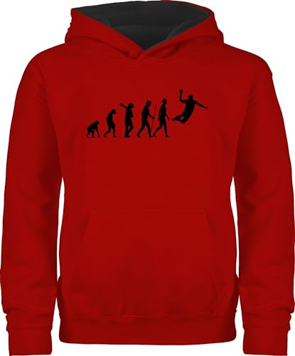 Pullover Kinder Hoodie Jungen Mädchen - & Entwicklung - Handball Evolution Herren - 152 (12/13 Jahre) - Rot/Schwarz - handballer pulis pulli kinderpullover pullis hoody kapuzenpullover polower