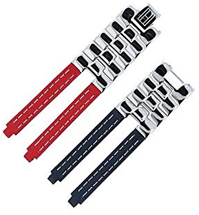 TOMMY HILFIGER Uhrenarmband 19mm Leder Edelstahl Rot / Blau - Gehäusenummer TH.F80132 - Passend Für Uhrenmodell 1780068, Schließe Silber