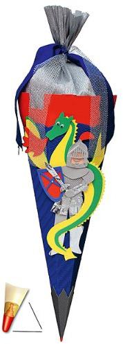 BASTELSET Schultüte - Ritter - 85 cm - mit Holzspitze - Zuckertüte Roth - ALLE Größen - 6 eckig Drachen Jungen Ritterburg Blaue