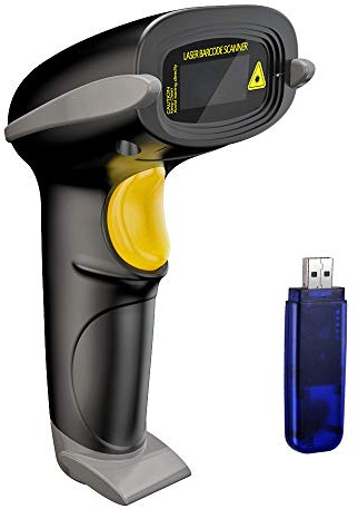 NADAMOO 433Mhz Wireless Barcode Scanner 328 Feet Transmission Distance USB Cordless 1D Laser Automatic Barcode Reader Handhold Bar Code Scanner with USB Receiver for Store, Supermarket, Warehouse