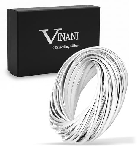 Vinani Damen Design Ring 925 Sterling Silber – Multi 3er Massiver Wickelring mit Glänzender Beweglicher Oberfläche, Modernes Elegantes Schmuckstück für Damen, Handgefertigt, Größe 60 2R3N-60