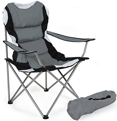 BAKAJI Sedia Pieghevole Da Campeggio Imbottita Con Borsa Camping Sedia Mare Spiaggia Pesca Giardino Da Esterno In Acciaio e Poliestere Con Vano Porta Bibite e Smartphone (Grigio)
