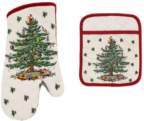 Spode Ofenhandschuh und Topflappen im Weihnachtsbaum-Design
