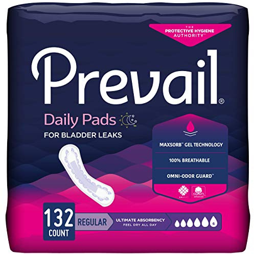 Prevail Daily Pads Female Incontinent Pad Regular Length 16 L PV-923/1, Ultimate, 132 Ct
