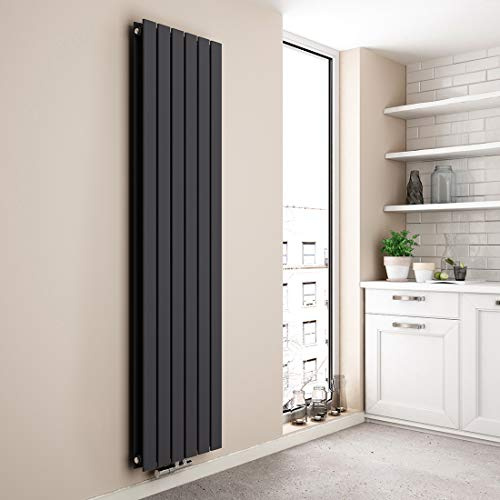 EMKE Design Heizkörper Flach, 1800x460 mm Vertikal Flachheizkörper mit Mittelanschluss, Doppellagig Paneelheizkörper Wandheizkörper für Bad, Schlafzimmer & Wohnzimmer, Anthrazit 1624W
