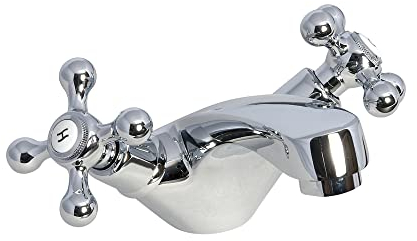 ENKI, Beaumont, BT8603, Chrome, Bathroom Crosshead Basin Sink Mixer Tap, Traditional Victorian Cross Handle, Solid Brass, Easy Clean, Traditional Design, Easy to Install, 1-Year Guarantee