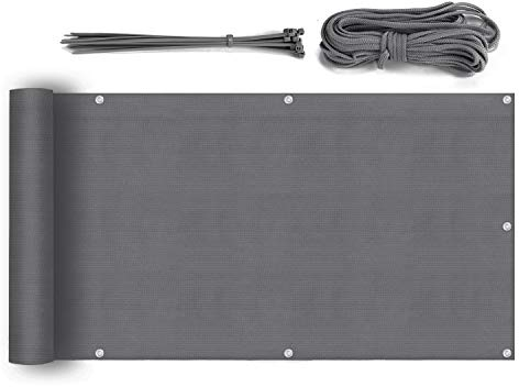 Sekey Balkon Sichtschutz Balkonabdeckung HDPE 220 g/m², 75x600cm, Leicht Transparent Wind- und UV-Schutz Wetterfest, mit Ösen, Nylon Kabelbinder und Kordel, Anthrazit
