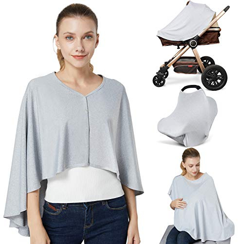 Kefee Kol Nursing Cover & Baby Nursing Poncho,Multi Use Breastfeeding Cover for CarSeat Canopy, High Seat Cover, Stroller Cover, Shopping Cart Cover,Nursing Scarf for Boy and Girl by (Grey)