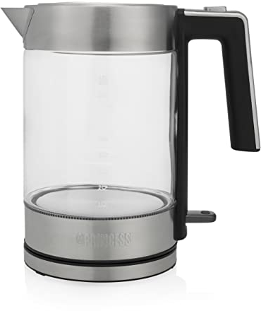 Princess Bollitore in Vetro e Acciaio Inox London, 2200 watt, 1.7 litri, Design unico