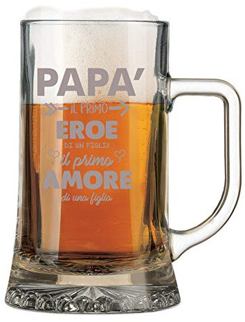 Colorfamily Boccale da Birra con incisione Papà - papà il primo eroe di un flglio il primo amore di una figlia - evento - festa del papà - bicchiere in vetro chiaro, capienza 50 cl