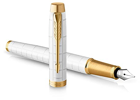 Parker IM Fountain Pen | Premium Pearl Lacquer with Gold Trim | Medium Point with Blue Ink Cartridge | Gift Box