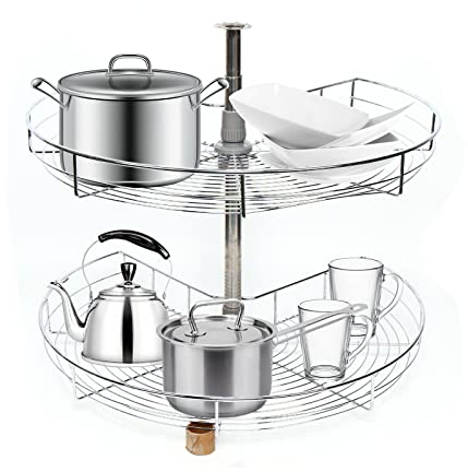 RainWeel Schrank Karussell, 2 Etagen Küchen Drahtkorb 270° Ecke Eckschrank Beschlag 71cm für Eckschrank Drehteller Unter Schrank