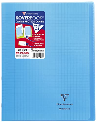 Clairefontaine 981402C - Packung mit 10 Heften Koverbook DIN A4+, 24x32cm, 48 Blatt Französische Lineatur, 90g, Einband PP, Blau, 1 Pack